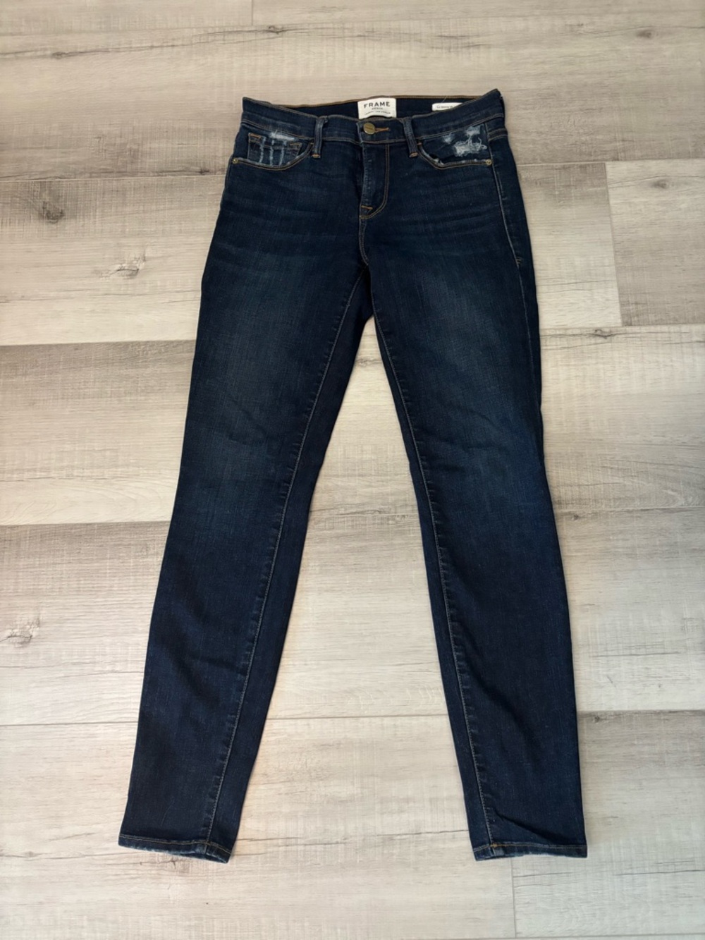 FRAME Le Skinny de Jeanne Distressed Dark Wash Jeans Women 26 Stretch